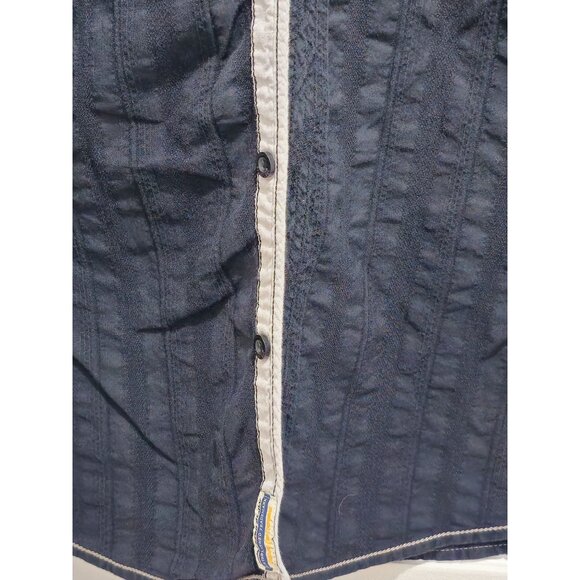 Point Zero Black Label Semi-Fit M Men's Short Sleeve Shirt - Navy Button Down - Picture 9 of 16